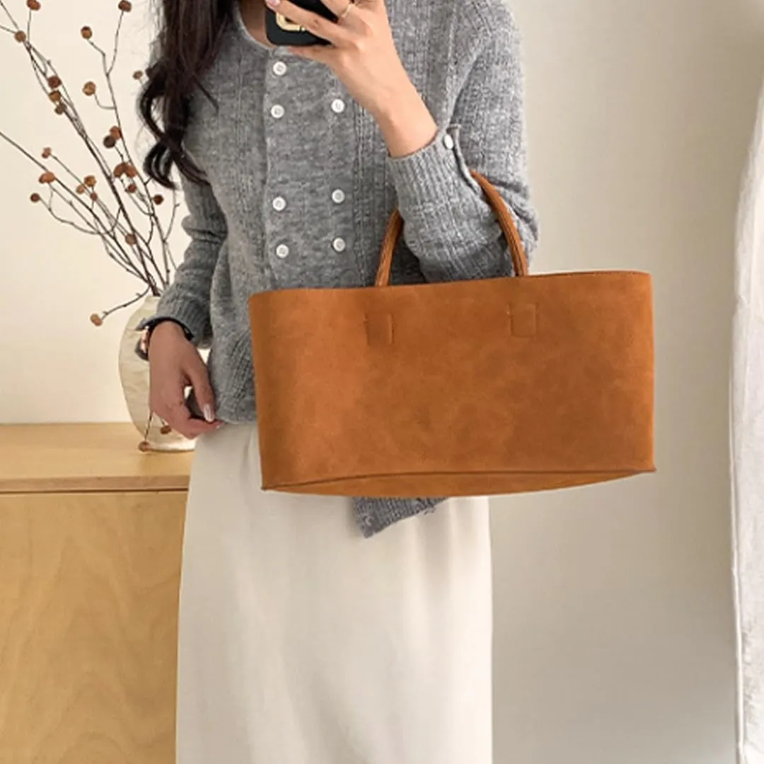 Tote Bags for Women Large Capacity Suede Handbag Solid Top Handle Office Commuting Tote Handbag