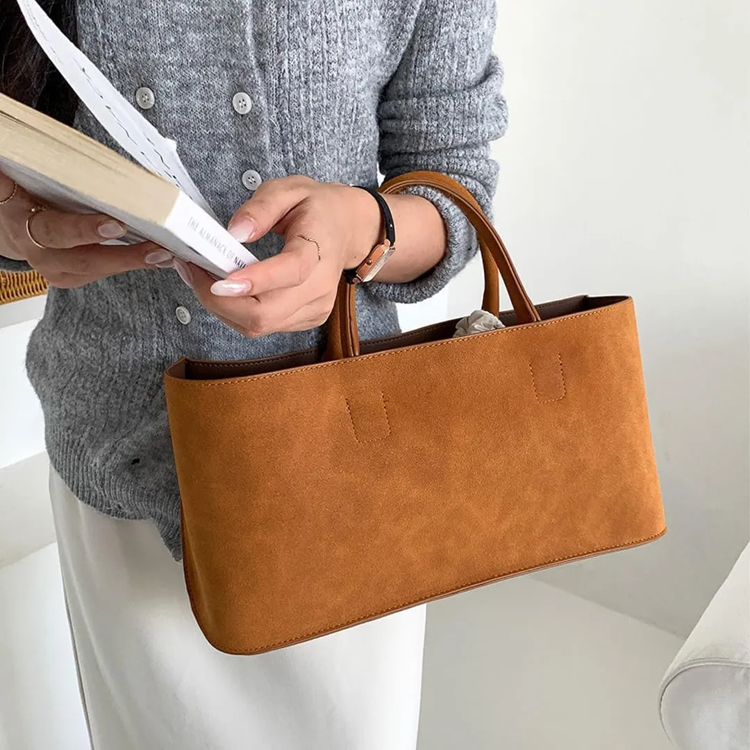 Tote Bags for Women Large Capacity Suede Handbag Solid Top Handle Office Commuting Tote Handbag