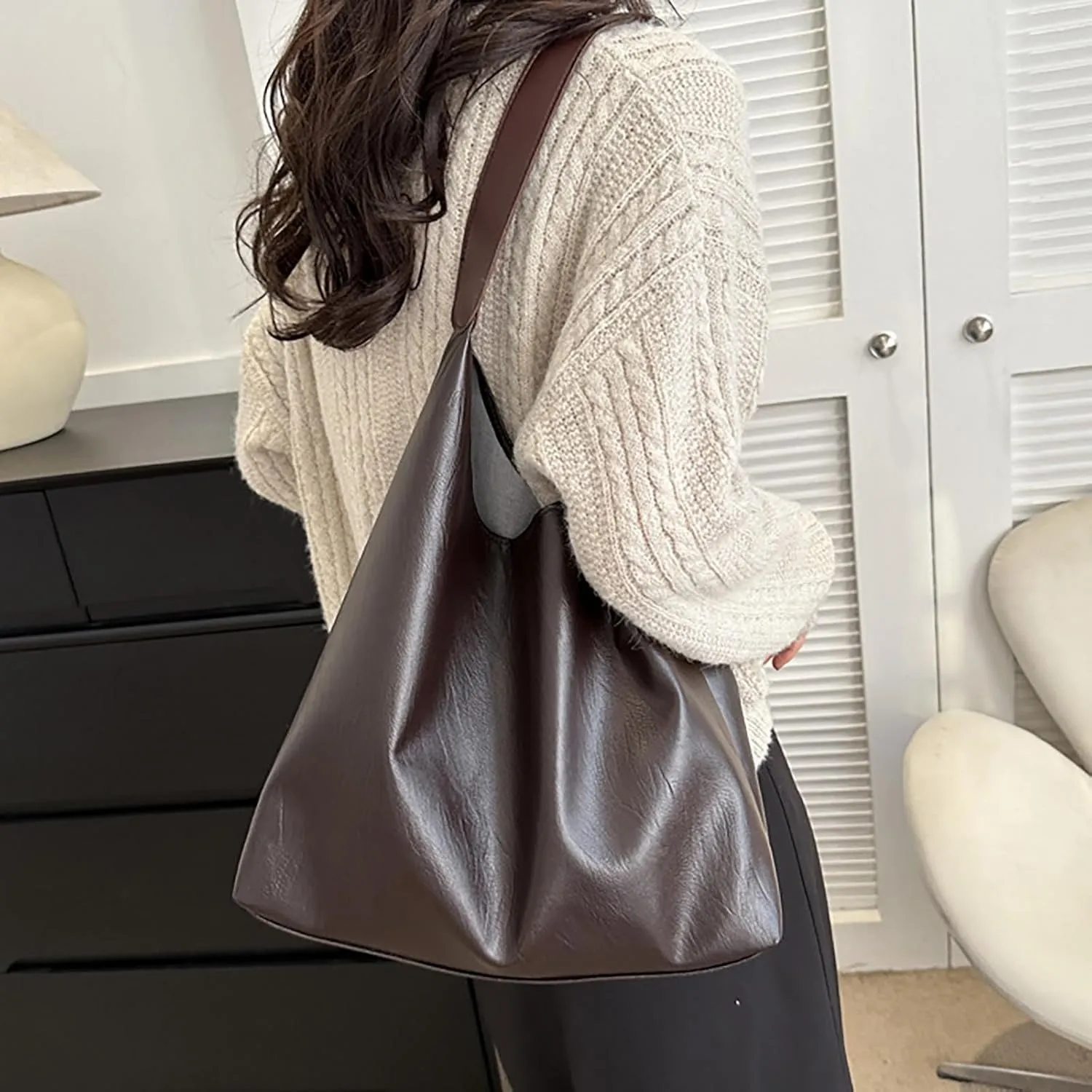 Tote Bags for Women Suede & Leather Hobo Shoulder Bag Fall Ladies Handbags Large Capacity Slouch Bag with Purses Bag