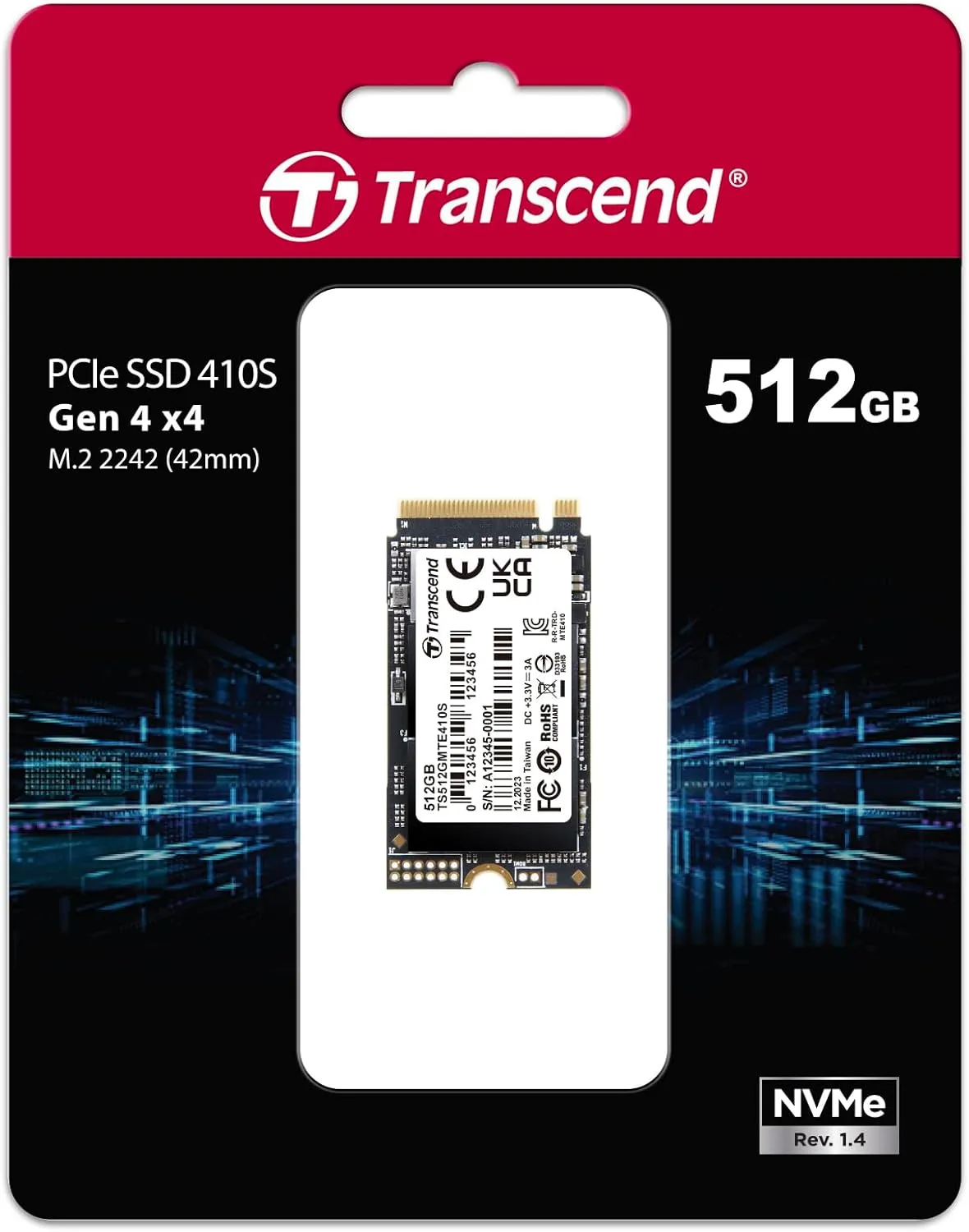 Transcend 512GB M.2 2242 PCIe Gen4x4 SSD, Compatible with Ultra-Thin Laptops, Dram-Less Low Power, Up to 5000MB/s, TLC - TS512GMTE410S