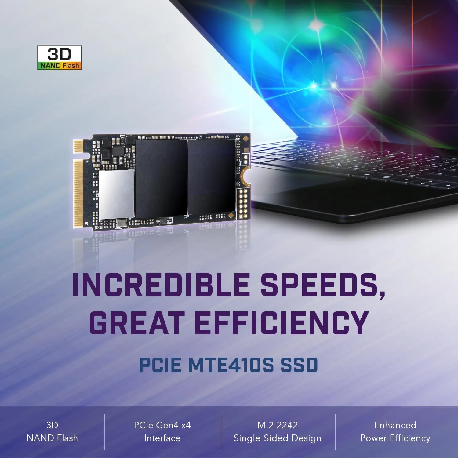 Transcend 512GB M.2 2242 PCIe Gen4x4 SSD, Compatible with Ultra-Thin Laptops, Dram-Less Low Power, Up to 5000MB/s, TLC - TS512GMTE410S