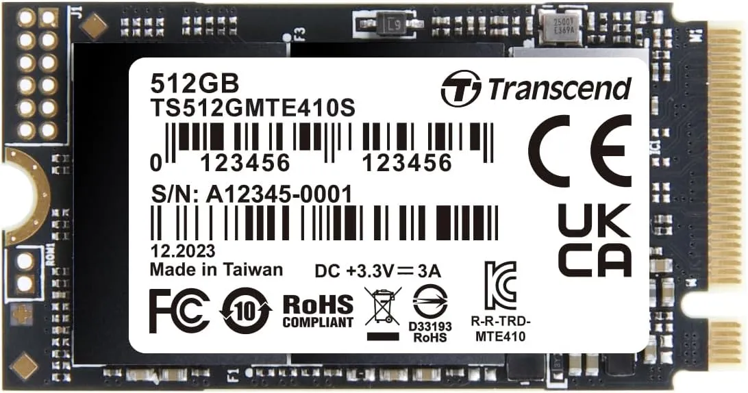 Transcend 512GB M.2 2242 PCIe Gen4x4 SSD, Compatible with Ultra-Thin Laptops, Dram-Less Low Power, Up to 5000MB/s, TLC - TS512GMTE410S