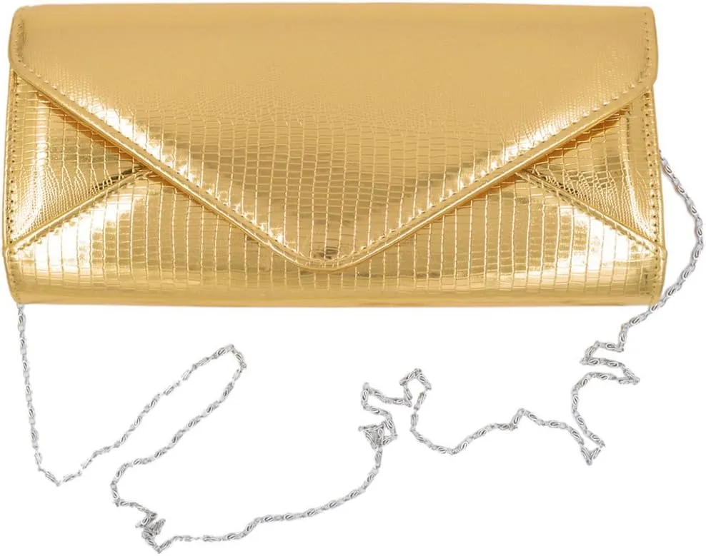 TrendsBlue Elegant Large PU Leather Textured Shine Envelope Flap Clutch Evening Bag Handbag