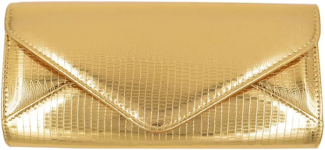 TrendsBlue Elegant Large PU Leather Textured Shine Envelope Flap Clutch Evening Bag Handbag