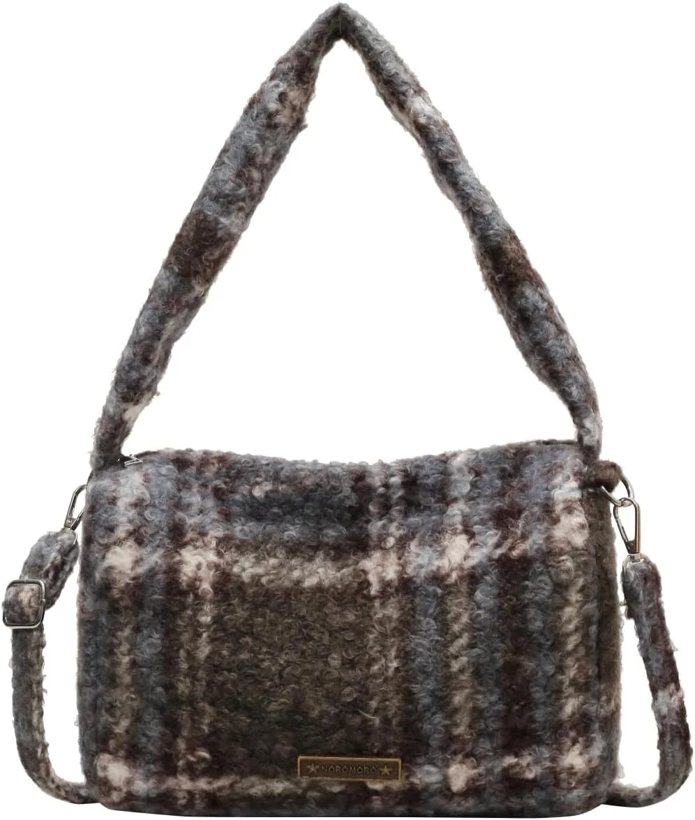 Trendy Plaid Purses and Handbags for Women Woolen Shoulder Crossbody Boston Bags