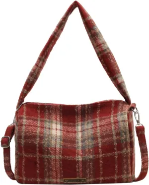 Trendy Plaid Purses and Handbags for Women Woolen Shoulder Crossbody Boston Bags