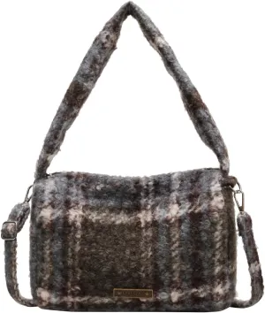 Trendy Plaid Purses and Handbags for Women Woolen Shoulder Crossbody Boston Bags