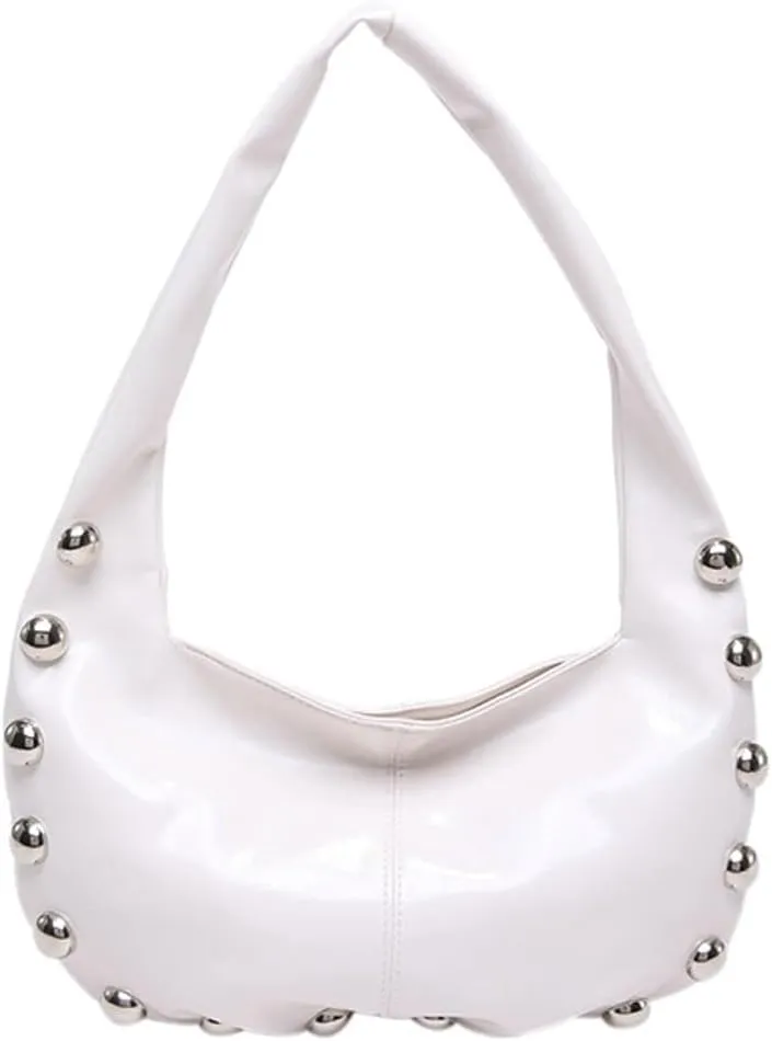 Trendy Studded Shoulder Bag For Women Vegan Leather Underarm Purse Y2K Womens Crescent Handbag Designer Punk Purse 2025
