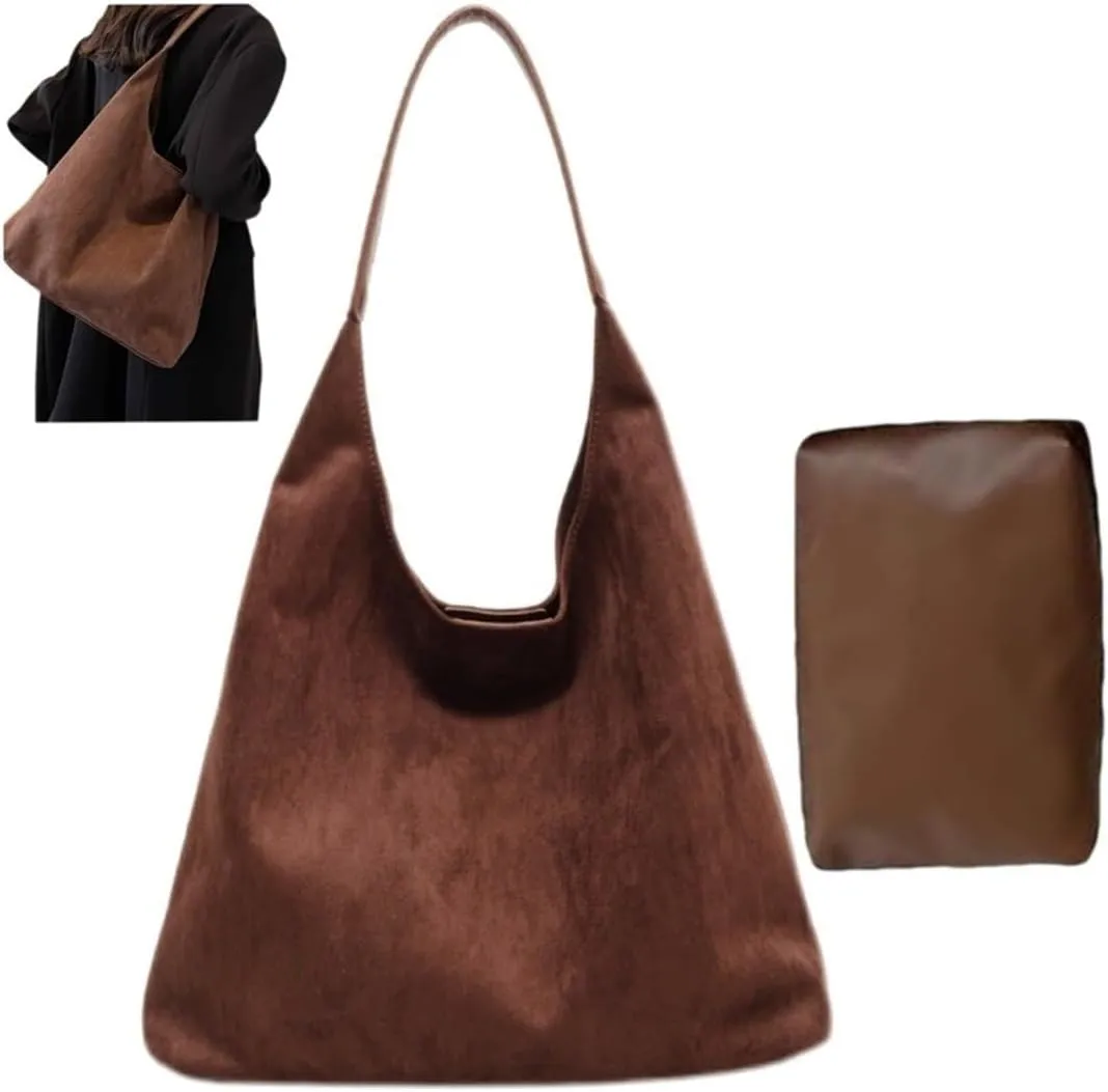Trendy Suede Crescent Shoulder Bag Women Tote Bag Satchels Crossbody Purse Top-handle Travel College Work Tote Handbag