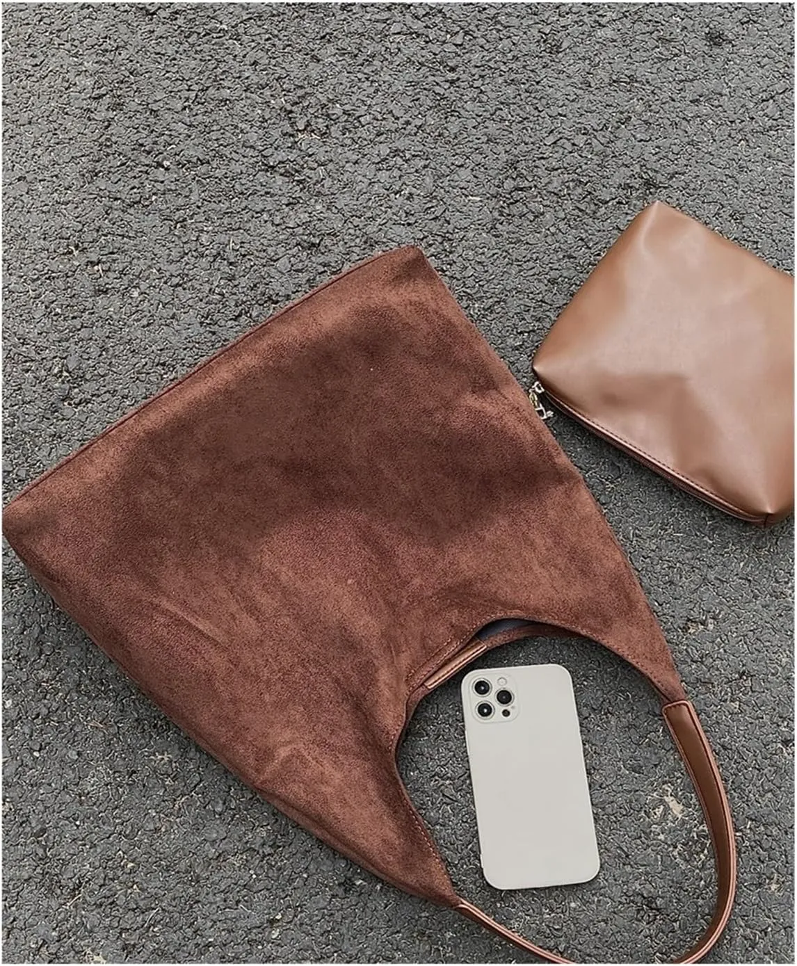 Trendy Suede Crescent Shoulder Bag Women Tote Bag Satchels Crossbody Purse Top-handle Travel College Work Tote Handbag