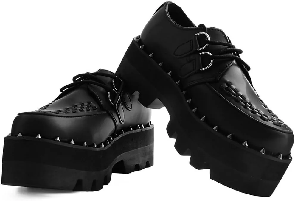 T.U.K. Shoes A9469 Unisex-Adult Platforms, Black Faux Leather Dino Lug Sole Creeper