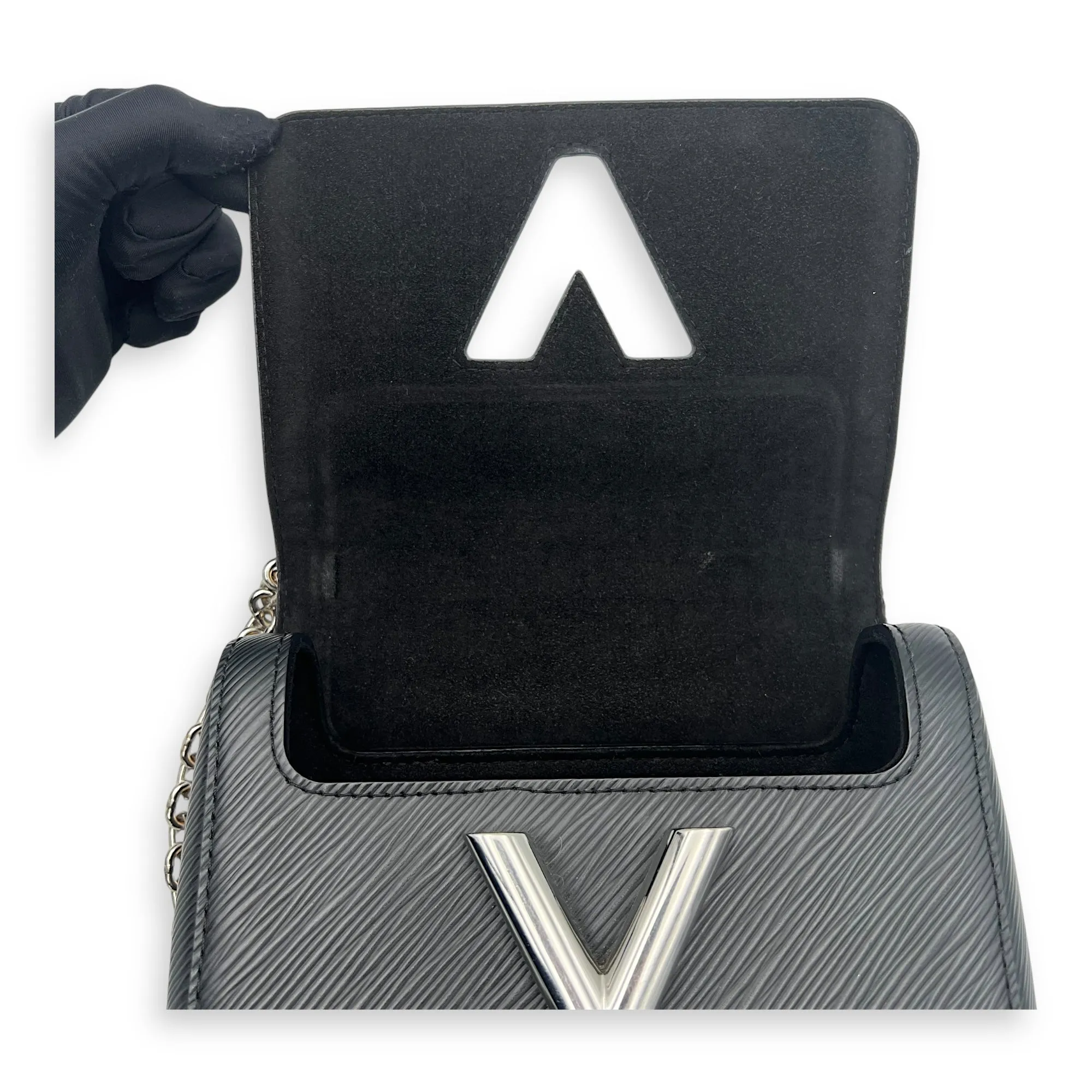 Twist PM Black Shoulder Bag in Epi Leather, Silver hardware