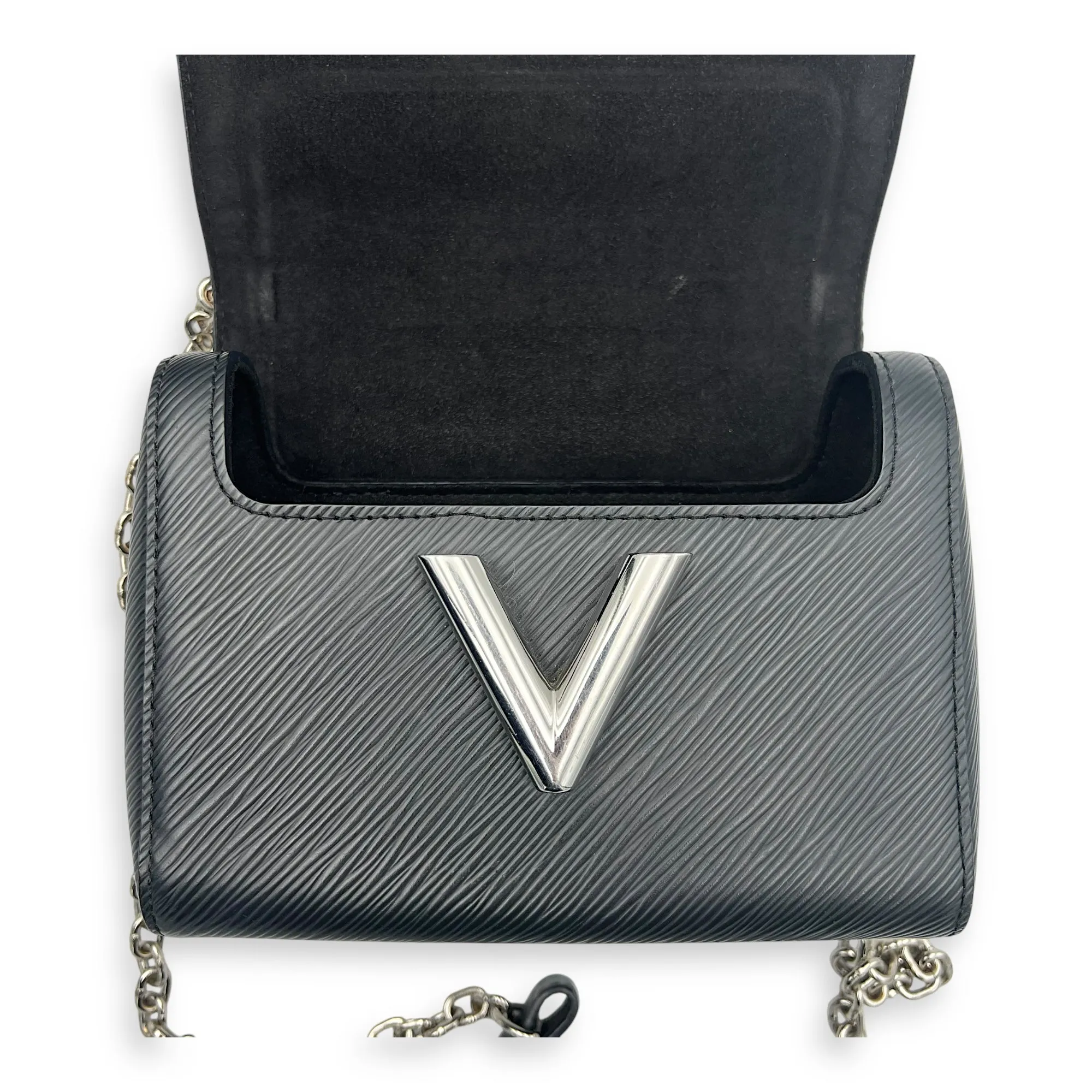 Twist PM Black Shoulder Bag in Epi Leather, Silver hardware