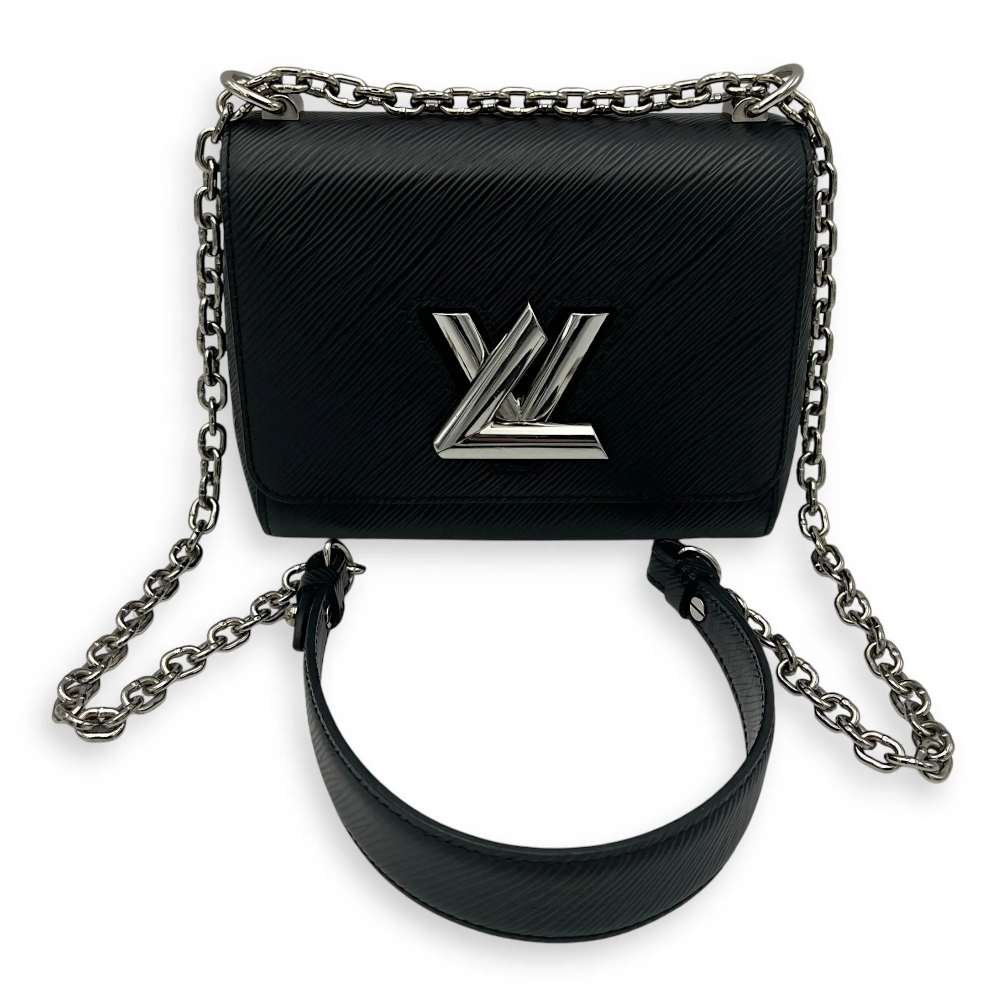 Twist PM Black Shoulder Bag in Epi Leather, Silver hardware