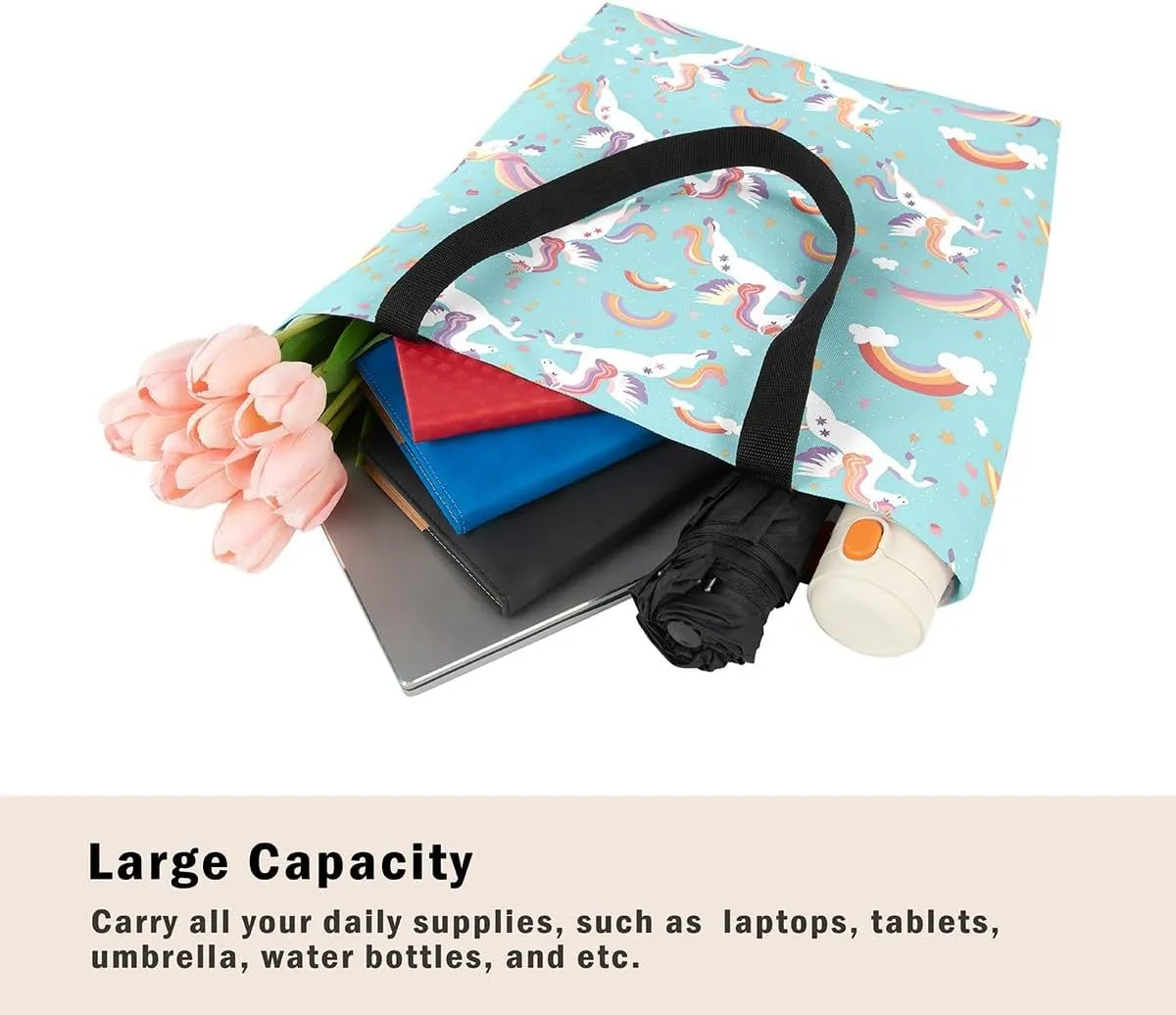 Unicorn Canvas Tote Bag Unicorns Foldable Handbag Cute Rainbow Cartoon Horse Canvas Bag Kawaii Shoulder Bag