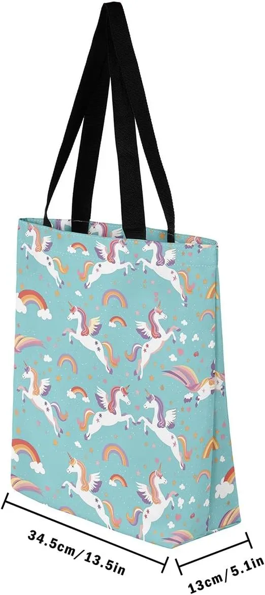 Unicorn Canvas Tote Bag Unicorns Foldable Handbag Cute Rainbow Cartoon Horse Canvas Bag Kawaii Shoulder Bag