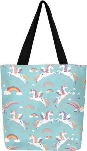 Unicorn Canvas Tote Bag Unicorns Foldable Handbag Cute Rainbow Cartoon Horse Canvas Bag Kawaii Shoulder Bag