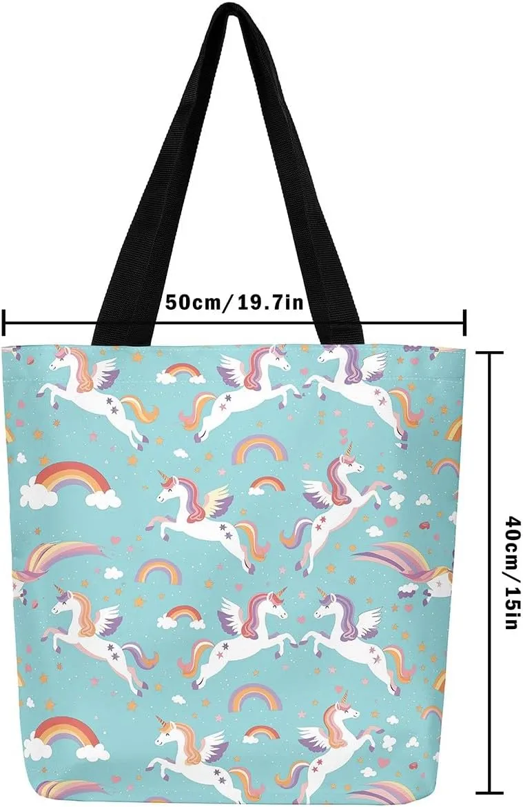 Unicorn Canvas Tote Bag Unicorns Foldable Handbag Cute Rainbow Cartoon Horse Canvas Bag Kawaii Shoulder Bag