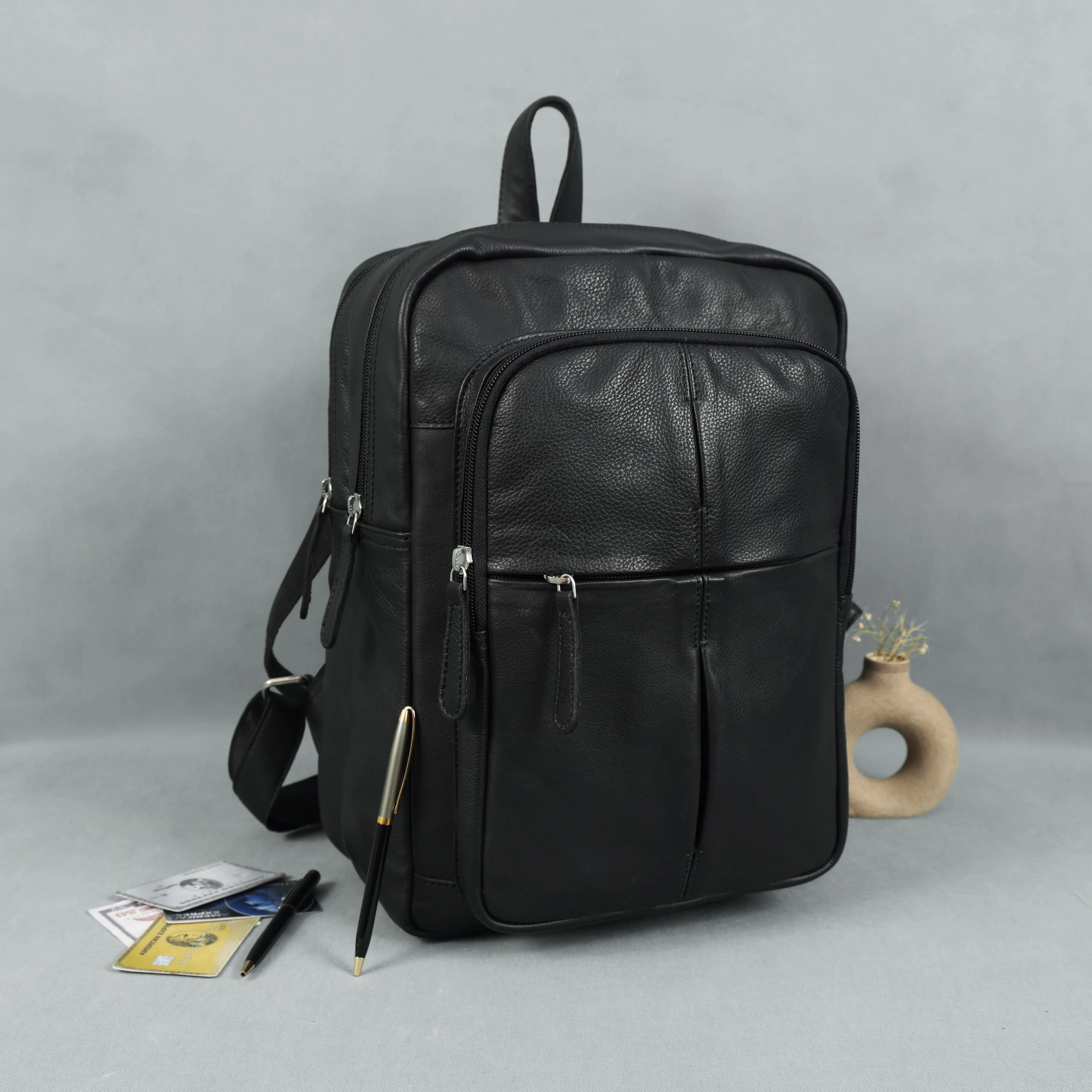 Unisex Black Genuine Leather Backpack – Sleek, Durable & Timeless.BG-1630