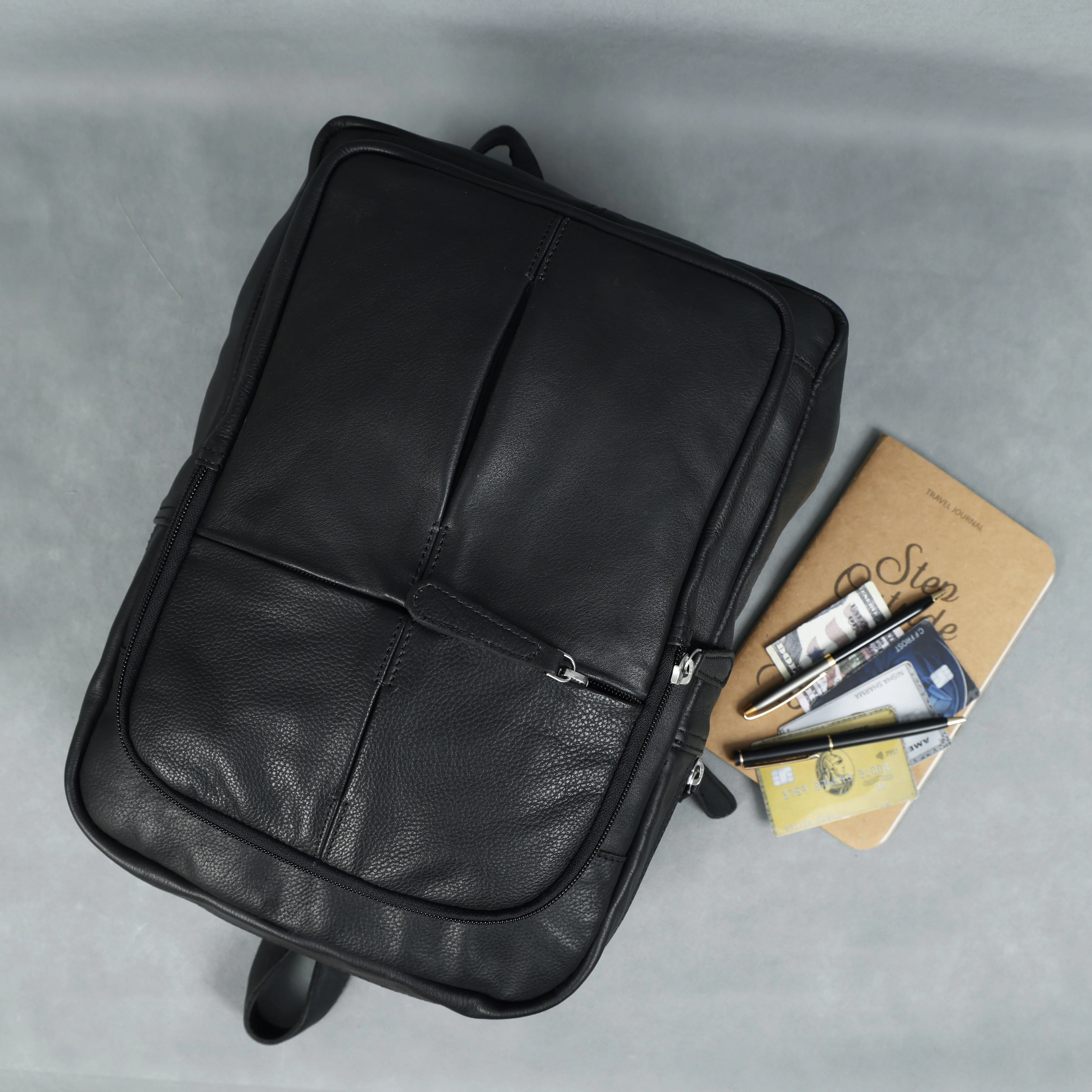 Unisex Black Genuine Leather Backpack – Sleek, Durable & Timeless.BG-1630