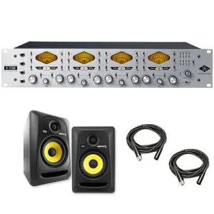 Universal Audio 4-710D – Tone Blending Twin-Finity Microphone Preamp and DI. with KRK ROKIT 6 G3 – 73W 6″ Two-Way Active Studio Monitor (Pair, Black) and Cables