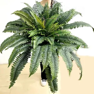 UV Resistant Lifelike Artificial Boston Fern, 2025 New 28/38/60/88 Branches Artificial Ferns, Artificials Ferns for Outdoors Large, Fake Fern for Planters, Office & Home Decor (1, Spring-60-Leaf)