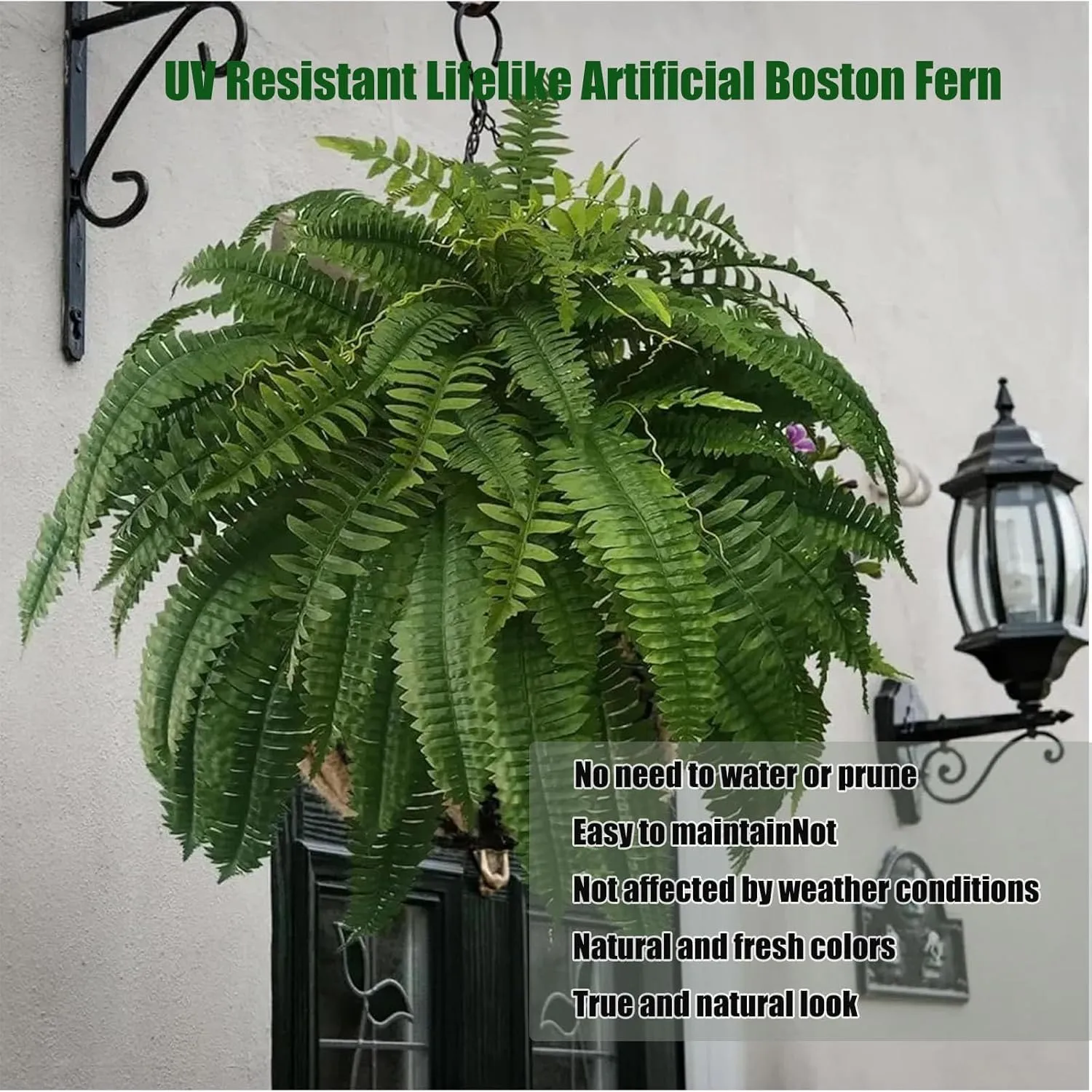 UV Resistant Lifelike Artificial Boston Fern, 2025 New 28/38/60/88 Branches Artificial Ferns, Artificials Ferns for Outdoors Large, Fake Fern for Planters, Office & Home Decor (1, Spring-60-Leaf)