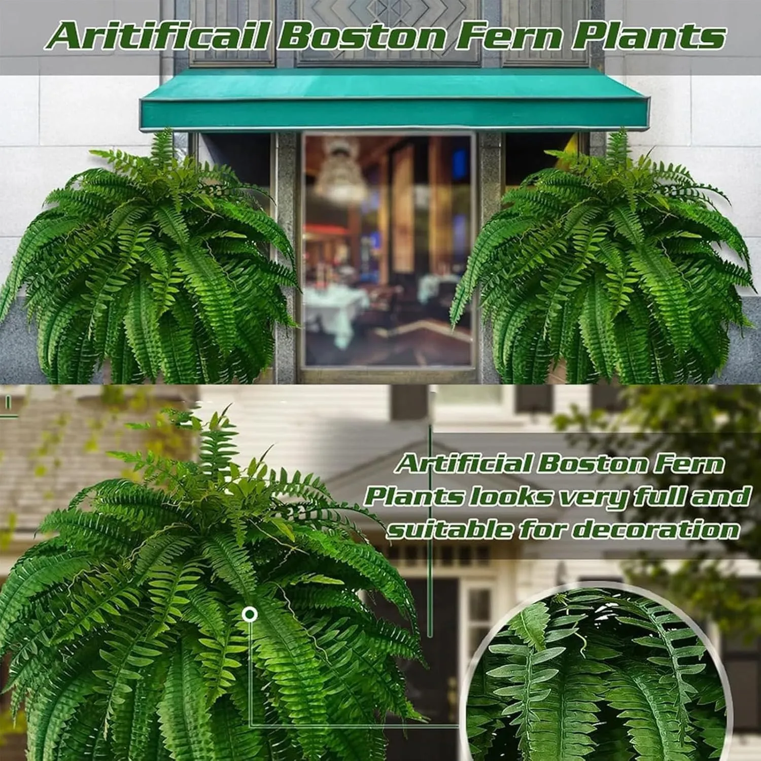 UV Resistant Lifelike Artificial Boston Fern, 2025 New 28/38/60/88 Branches Artificial Ferns, Artificials Ferns for Outdoors Large, Fake Fern for Planters, Office & Home Decor (1, Spring-60-Leaf)