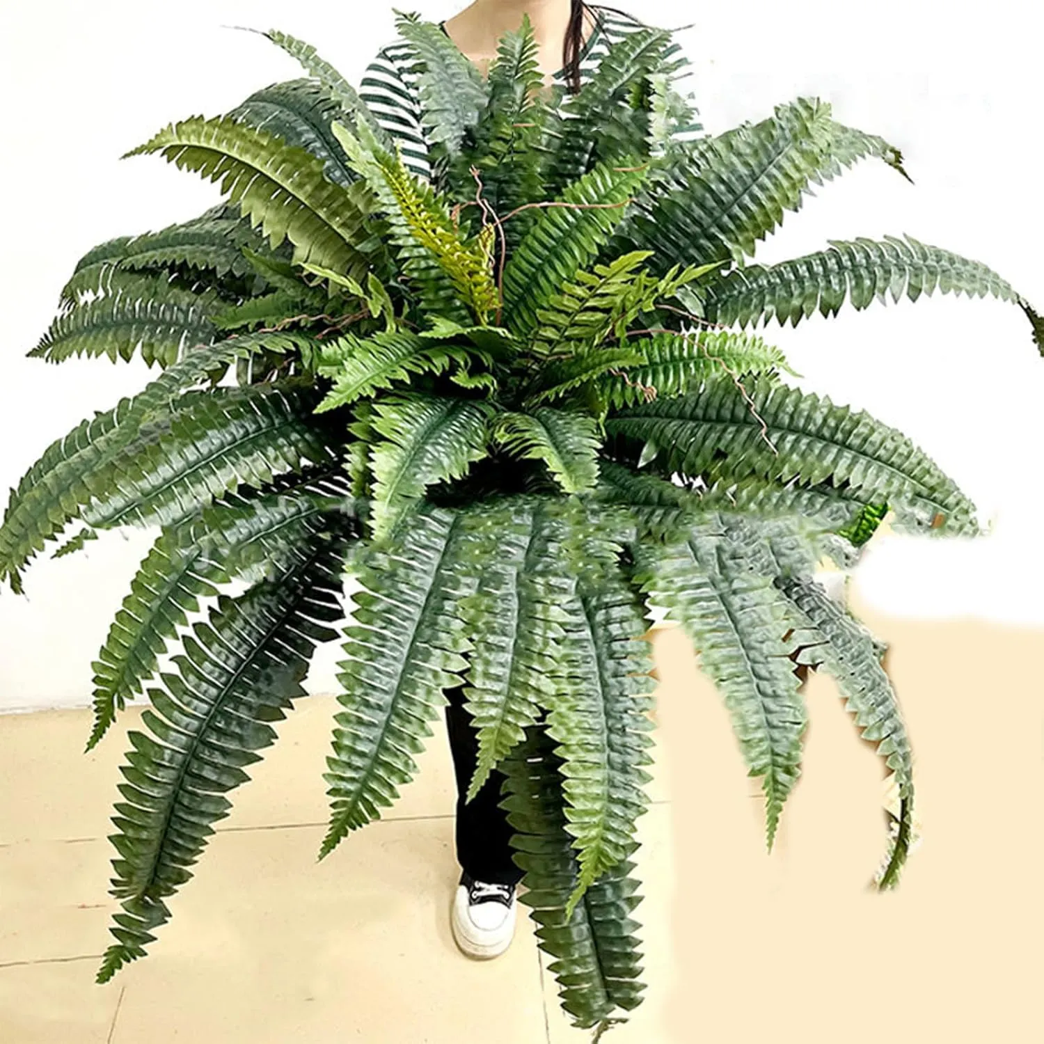 UV Resistant Lifelike Artificial Boston Fern, 2025 New 28/38/60/88 Branches Artificial Ferns, Artificials Ferns for Outdoors Large, Fake Fern for Planters, Office & Home Decor (1, Spring-60-Leaf)