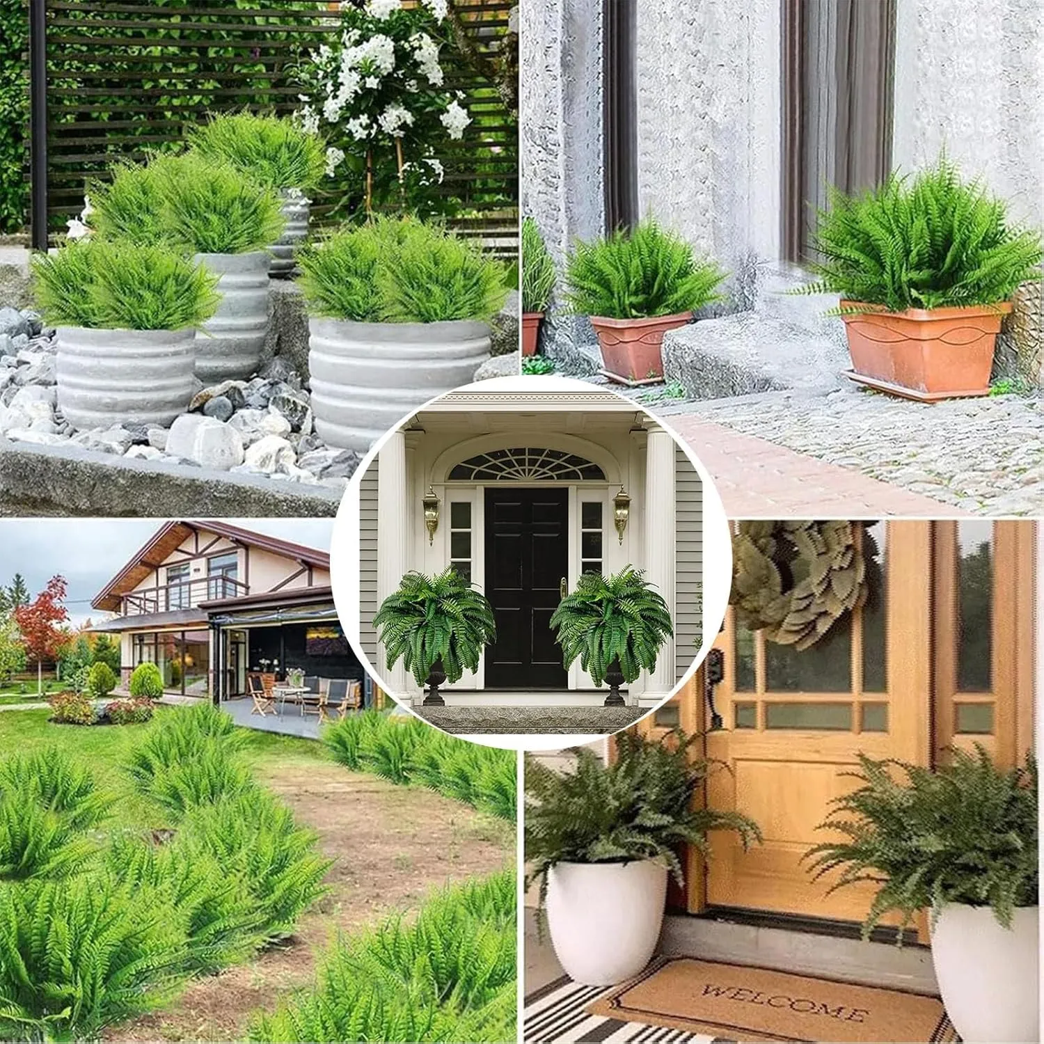 UV Resistant Lifelike Artificial Boston Fern, 2025 New 28/38/60/88 Branches Artificial Ferns, Artificials Ferns for Outdoors Large, Fake Fern for Planters, Office & Home Decor (1, Spring-60-Leaf)