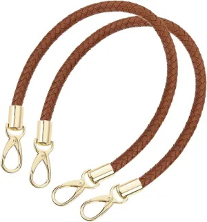 uxcell Leather Purse Strap, 2Pcs 50cm/19.69" Short Leather PU Braided Purse Replacement Handle with Metal Buckles for Underarm Bags, Handbags (Brown Strap   Gold Clasp)