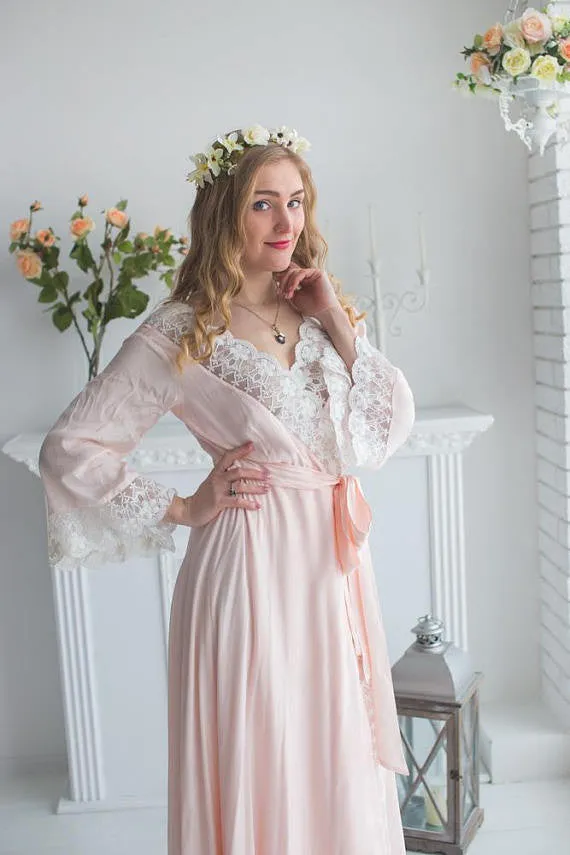 V back Lace Trimmed Blush Bridal Robe from my Paris Inspirations Collection