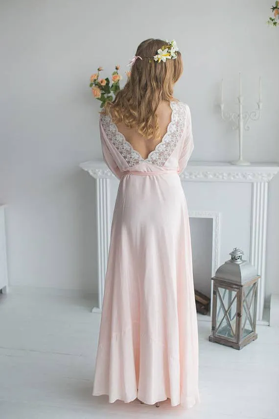 V back Lace Trimmed Blush Bridal Robe from my Paris Inspirations Collection