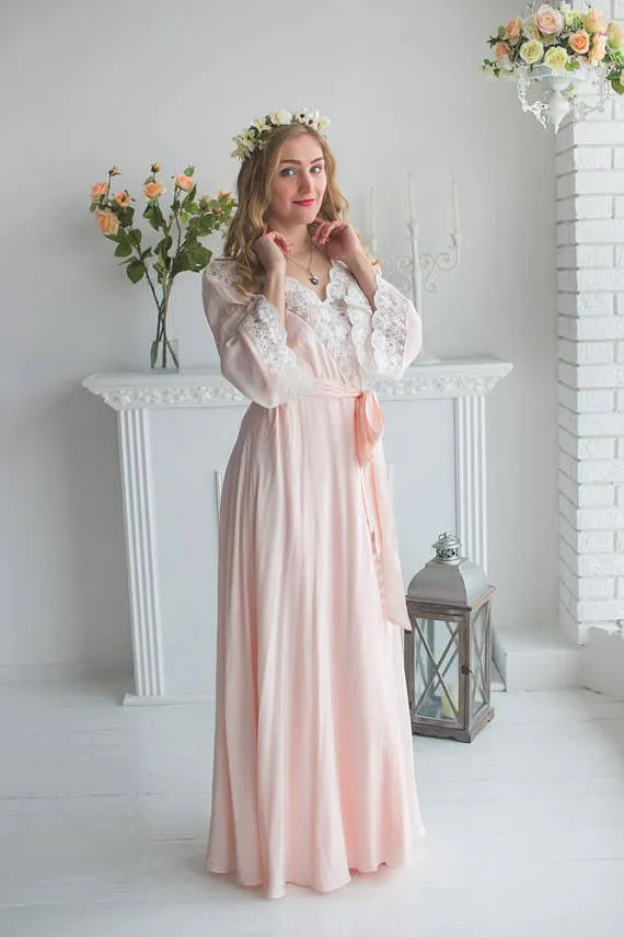 V back Lace Trimmed Blush Bridal Robe from my Paris Inspirations Collection