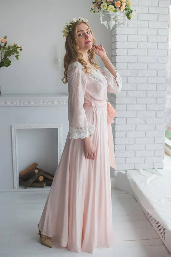 V back Lace Trimmed Blush Bridal Robe from my Paris Inspirations Collection