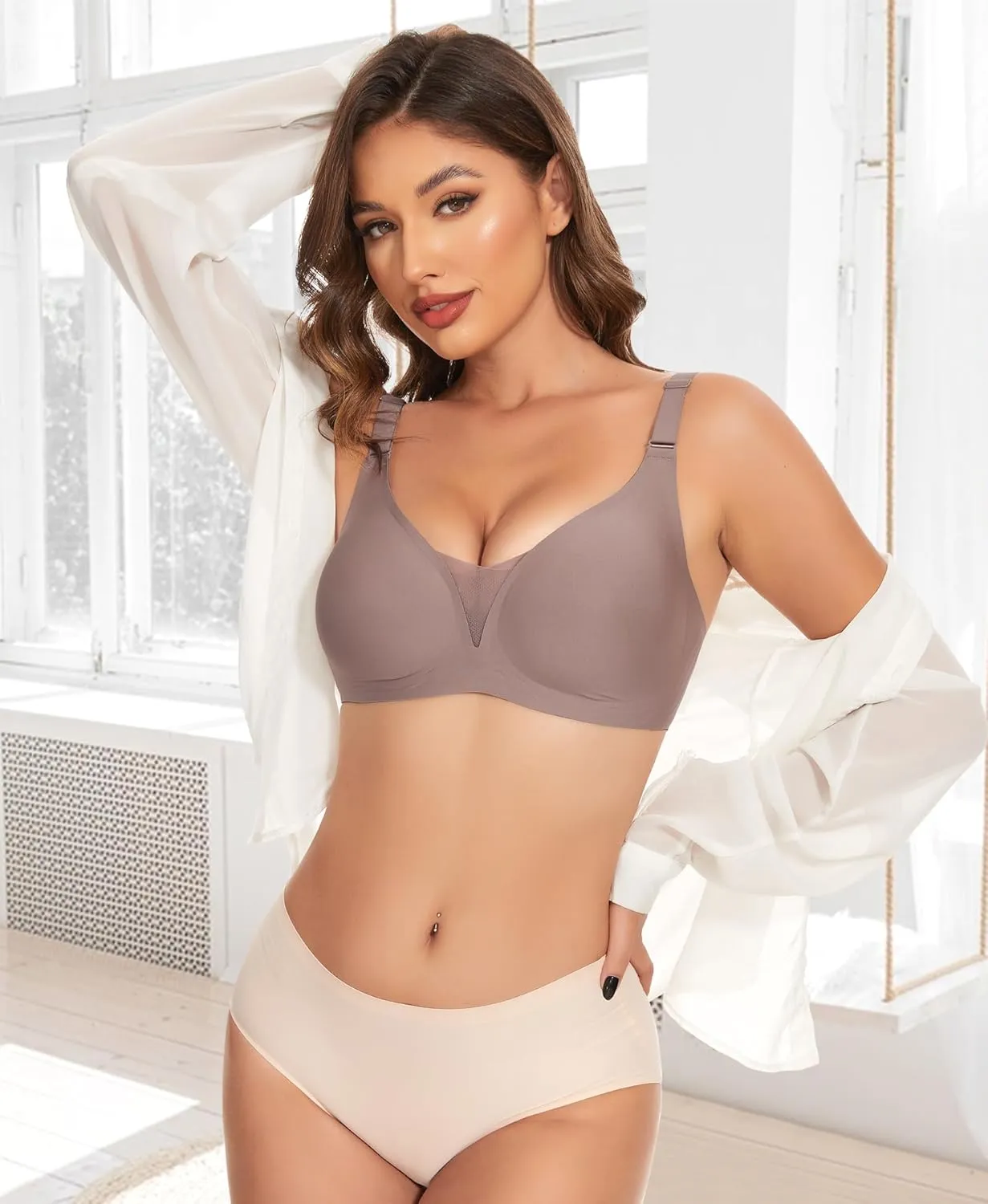 V Neck Bras for Women No Underwire Comfort Wireless Seamless Bra Comfortable Tshirt Bralettes with Support