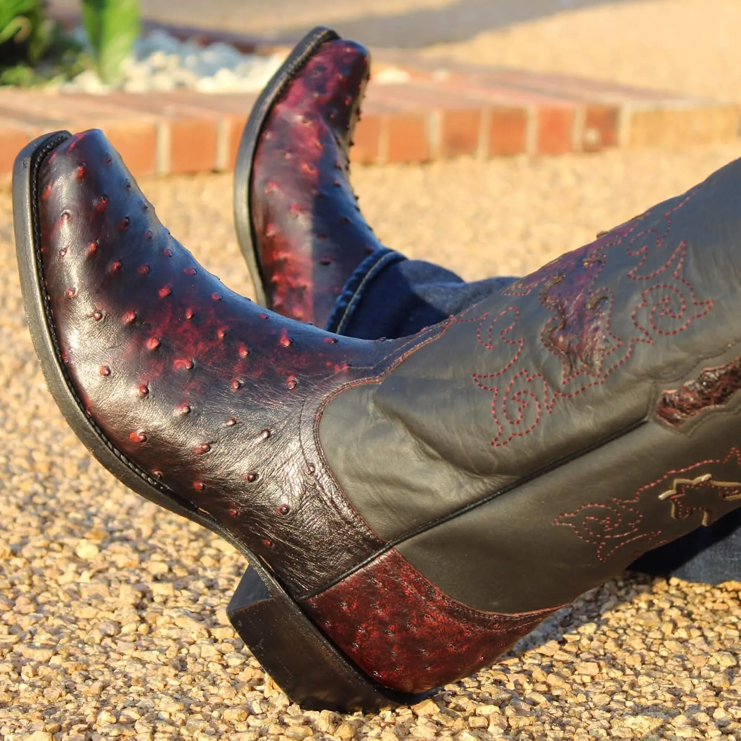 Vaccari Men's Henry Genuine Full Quill Ostrich Leather Western Cowboy Boots
