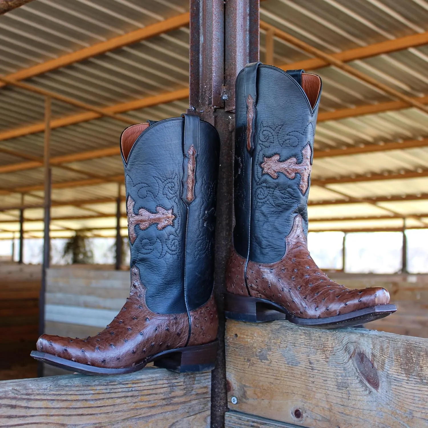 Vaccari Men's Henry Genuine Full Quill Ostrich Leather Western Cowboy Boots