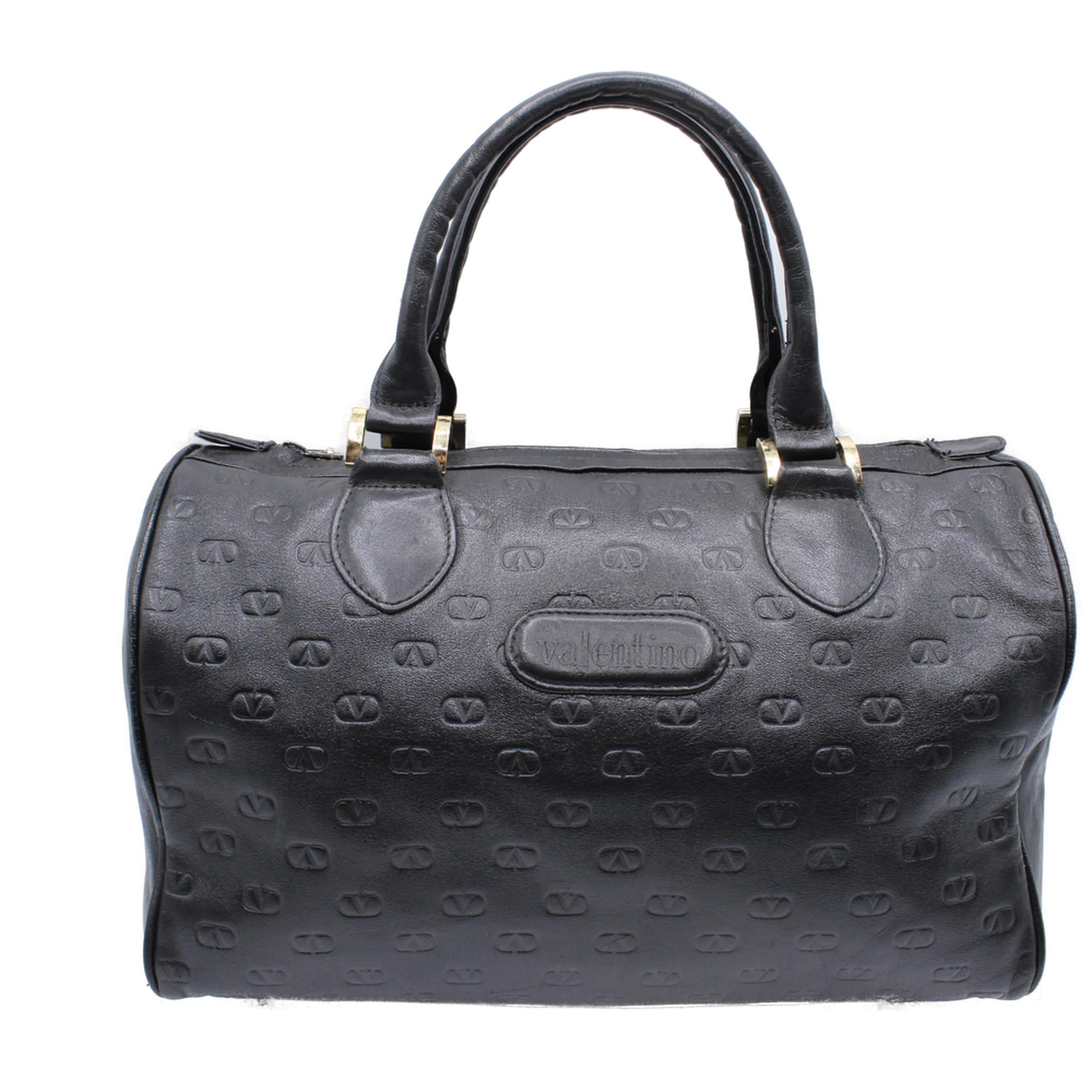 Valentino Garavani Black Embossed Leather Boston Bag Vintage