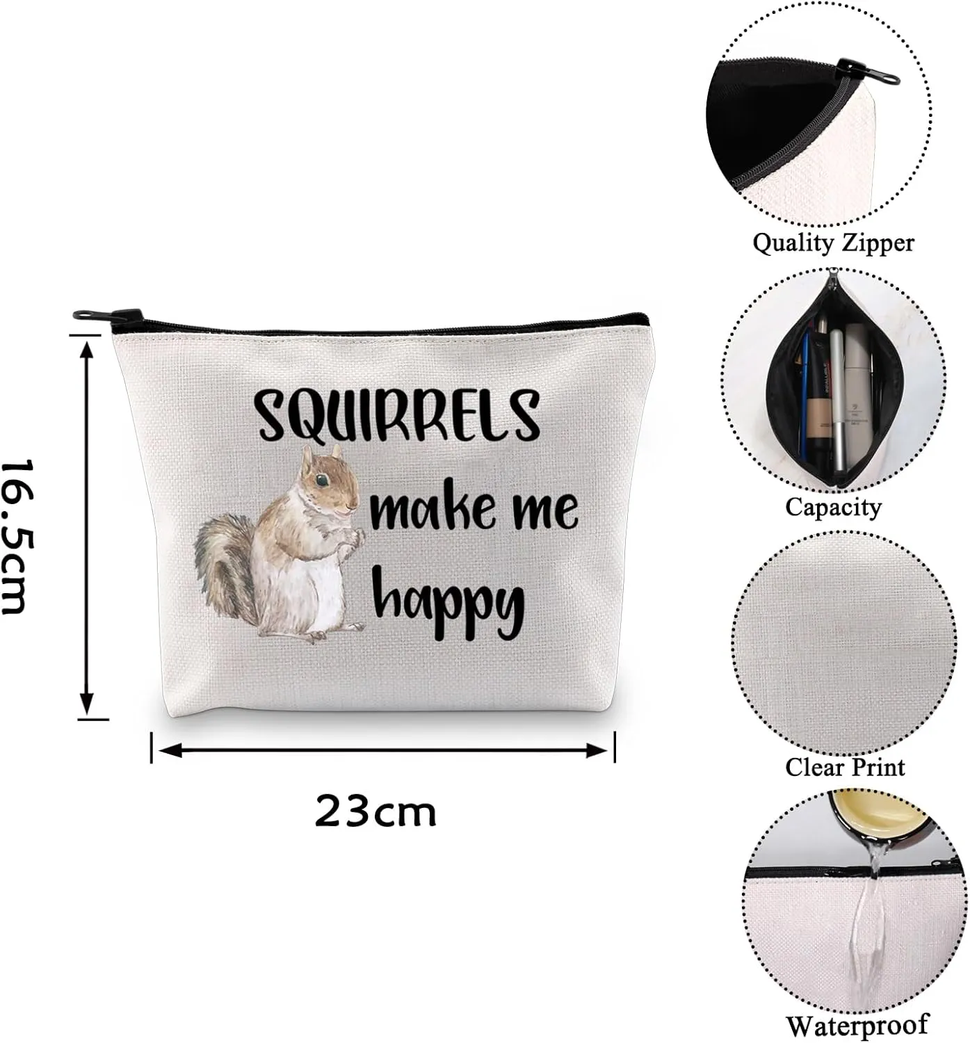 VAMSII Squirrel Makeup Bag Squirrels Make Me Happy Travel Bag Funny Squirrel Gifts for Squirrel Lovers Squirrel Zipper Bag