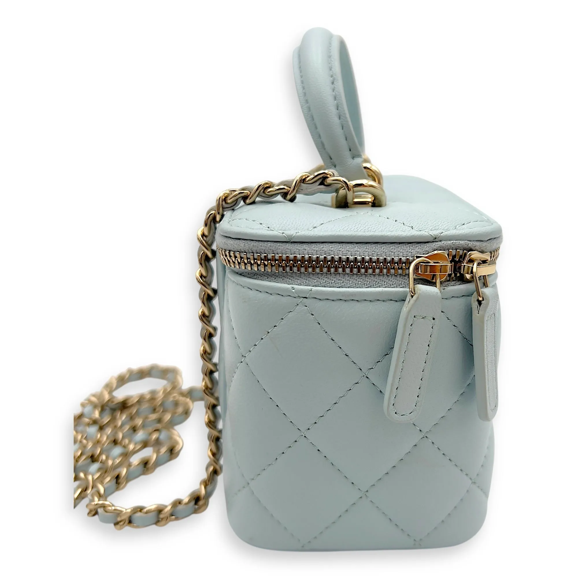 Vanity Crossbody Bag Blue in Lambskin, Gold hardware