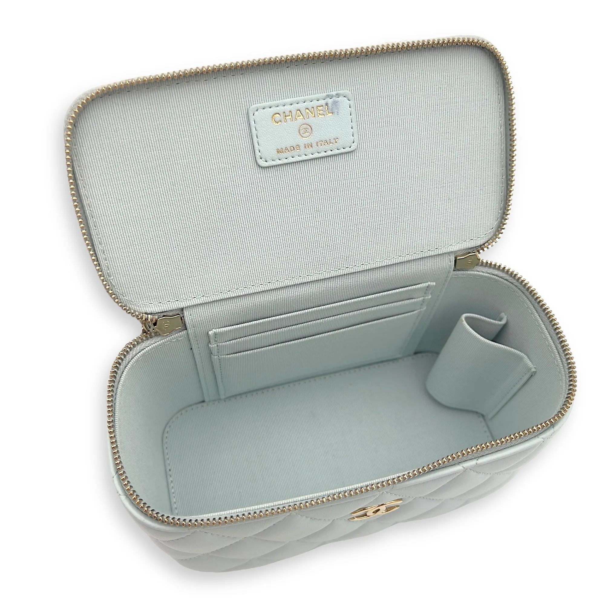 Vanity Crossbody Bag Blue in Lambskin, Gold hardware