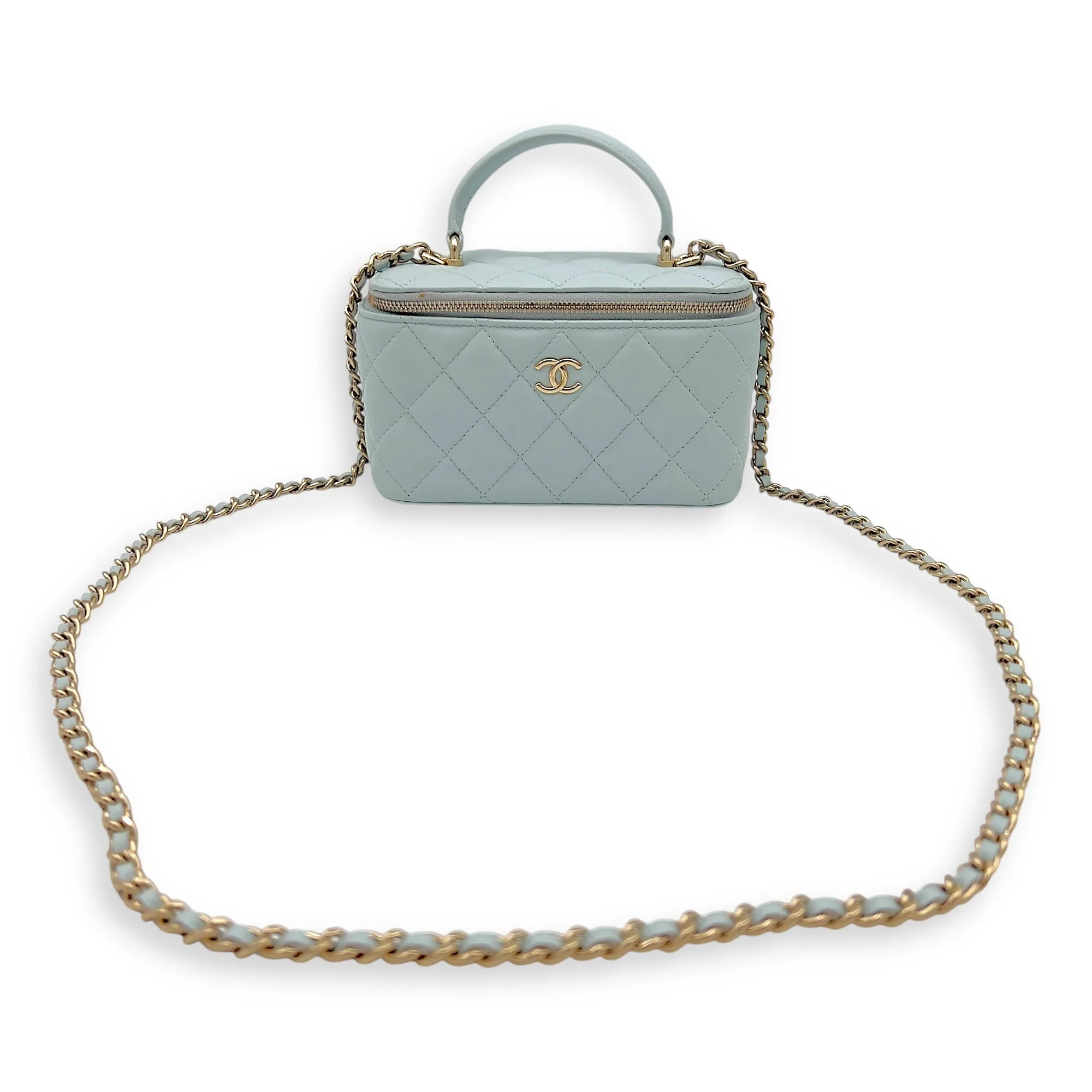 Vanity Crossbody Bag Blue in Lambskin, Gold hardware