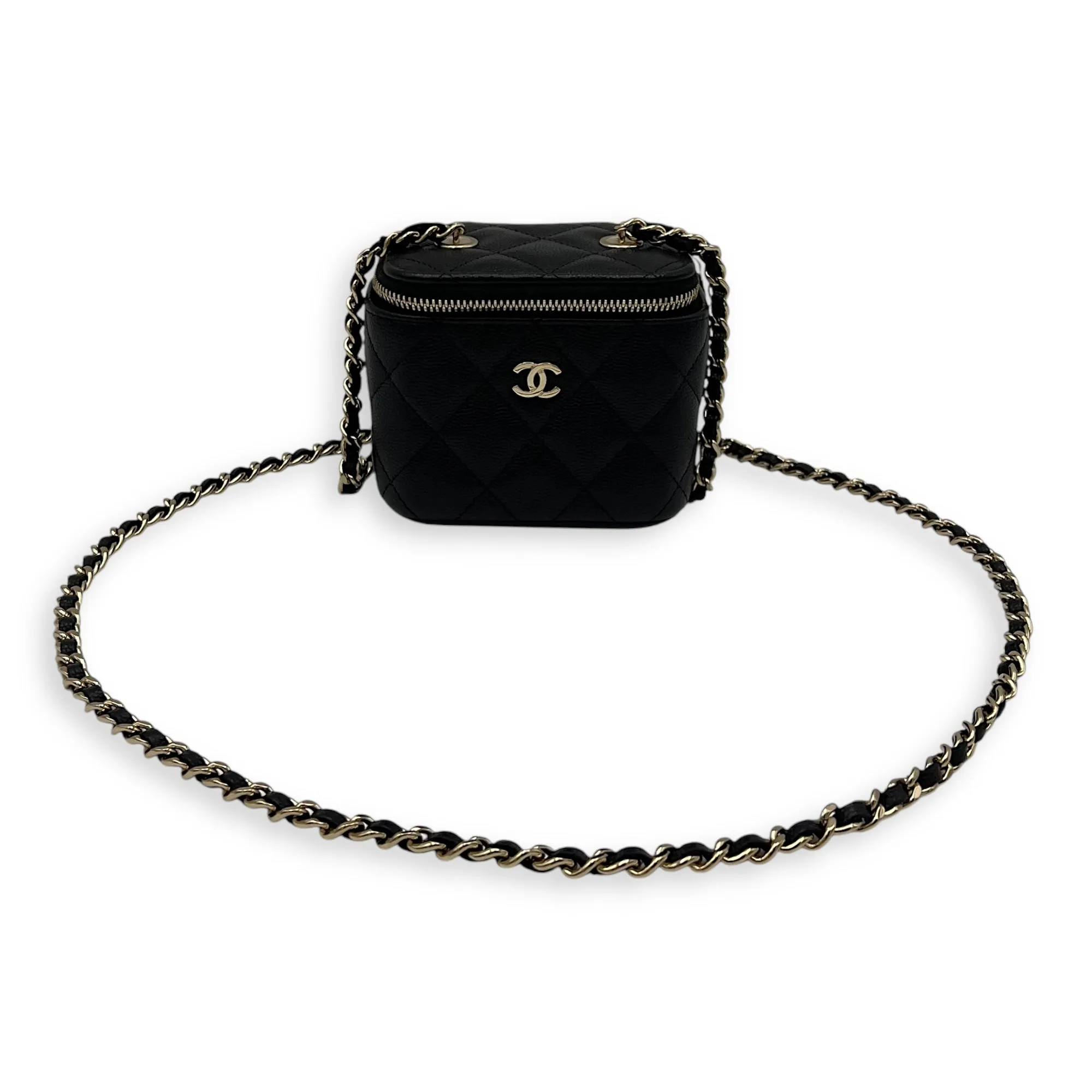Vanity Crossbody Bag Mini Black in Caviar Leather, Gold hardware