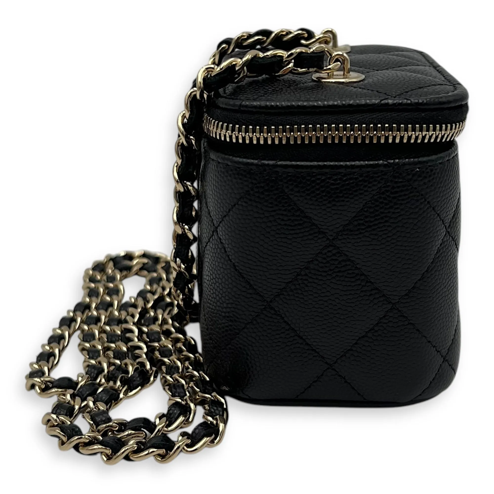 Vanity Crossbody Bag Mini Black in Caviar Leather, Gold hardware