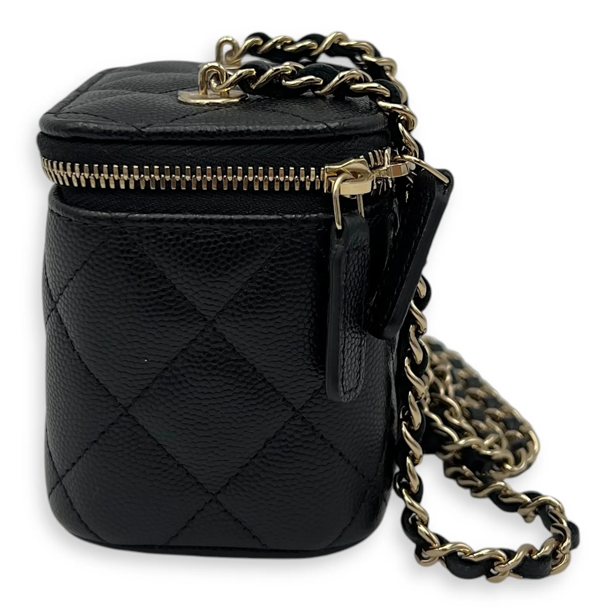Vanity Crossbody Bag Mini Black in Caviar Leather, Gold hardware