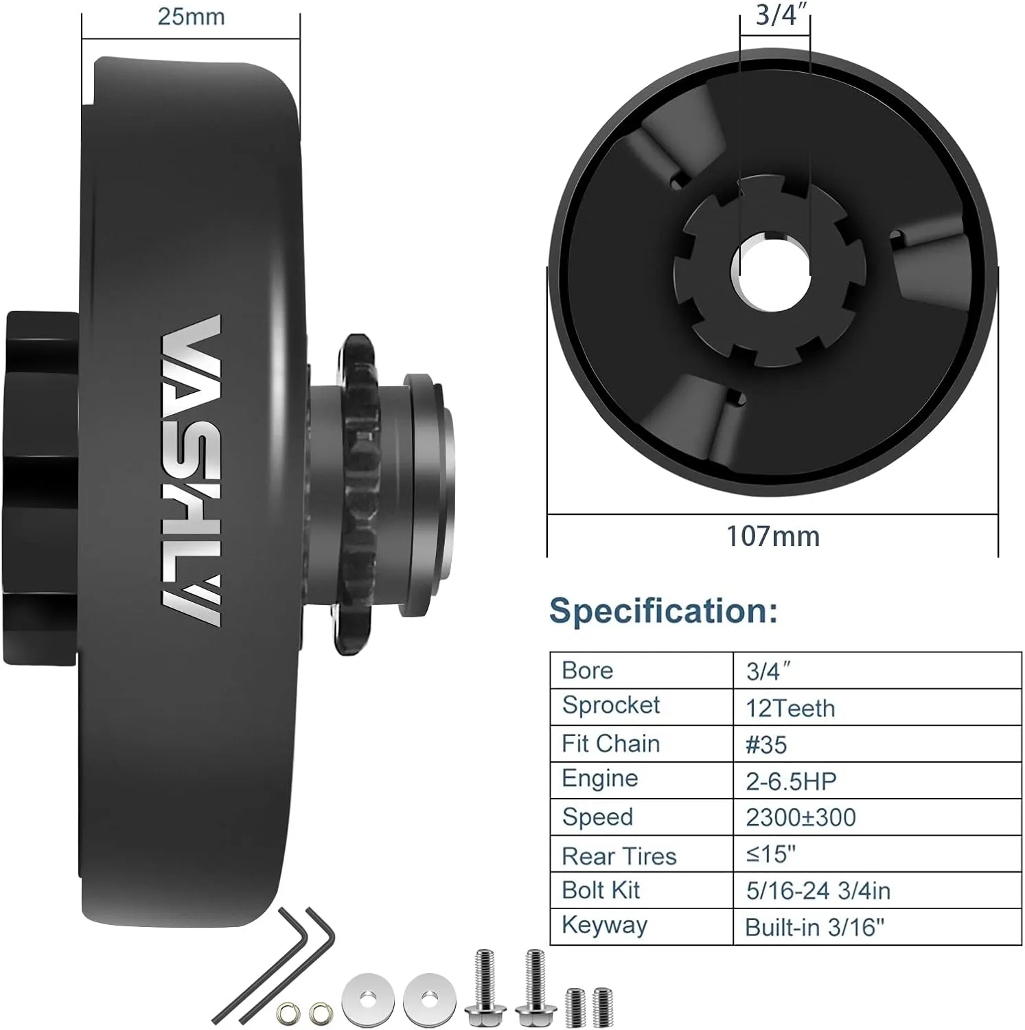Vashly Go Kart Clutch 3/4" Bore 12 Tooth for #35 Chain Predator 212 Clutch 12T for Predator Honda GX160 GX200 Centrifugal Clutch Perfect for Go Kart, Minibike And Fun Kart Engine