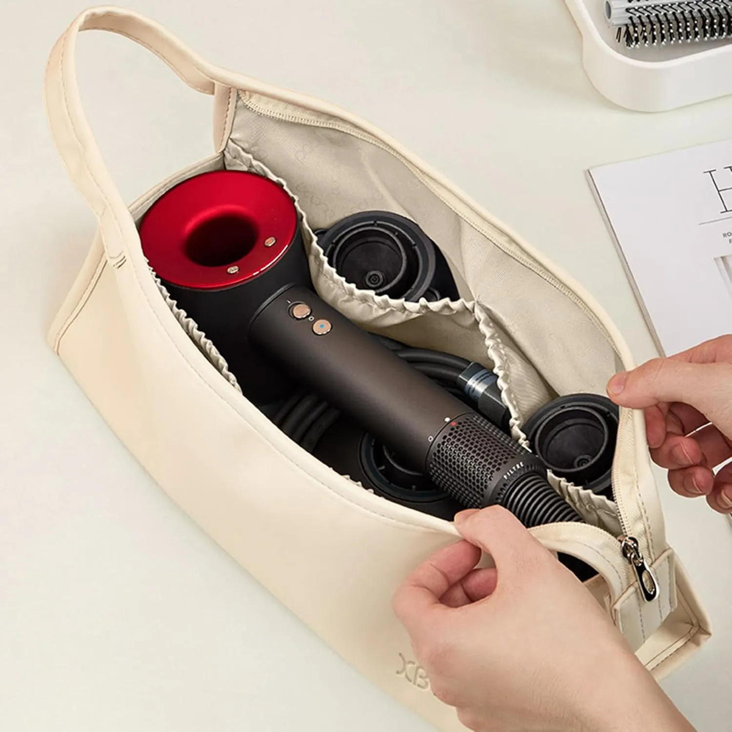 Veki PU Leather Travel Case for Airwrap Styler, Portable Travel Storage Bag for Shark Flexstyle Air Styling & Drying System, Waterproof Carrying Case Organizer Airwrap Styler and Attachments