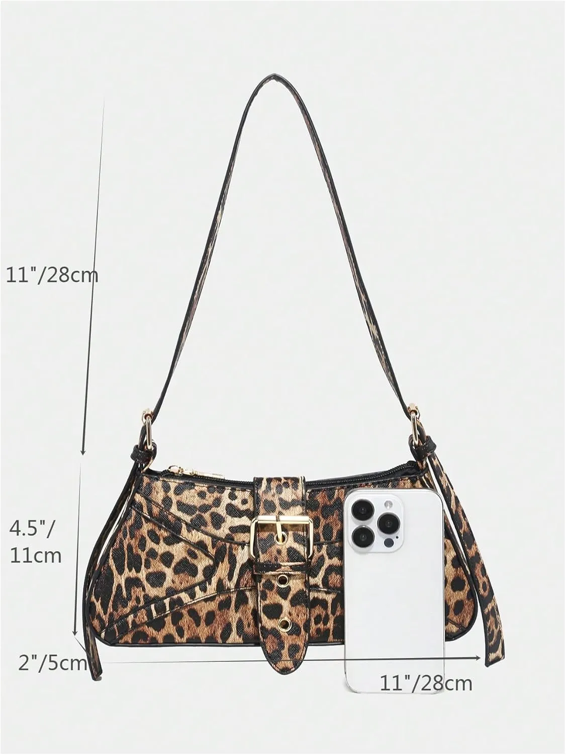 Verdusa Women's Leopard Print PU Leather Shoulder Bag Vintage Zipper Underarm Bags