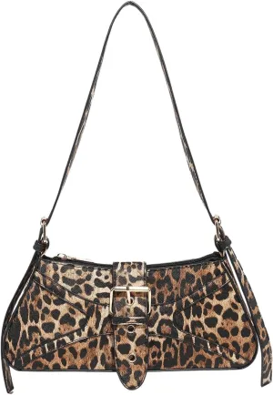 Verdusa Women's Leopard Print PU Leather Shoulder Bag Vintage Zipper Underarm Bags